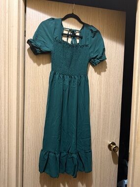 Emerald Green Smocked Midi Dress